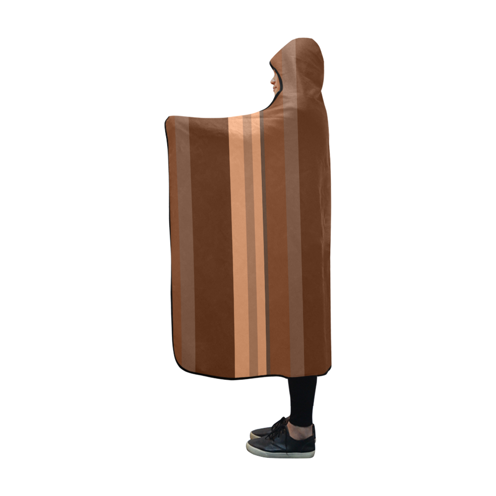 Brown Chocolate Caramel Stripes Hooded Blanket 60''x50''