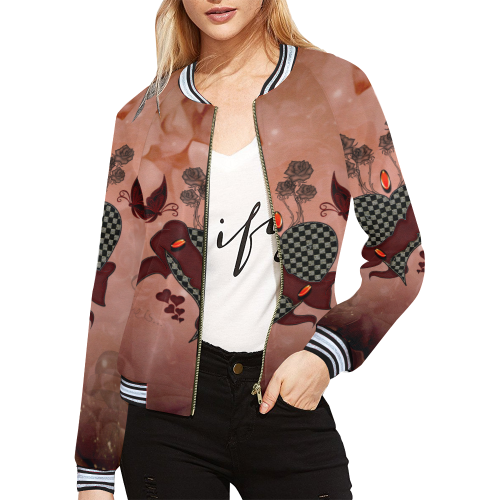 Heart with butterflies All Over Print Bomber Jacket for Women (Model H21)