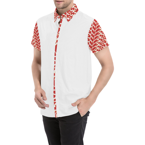 NUMBERS Collection 1234567 White/Lava Red Men's All Over Print Short Sleeve Shirt (Model T53)