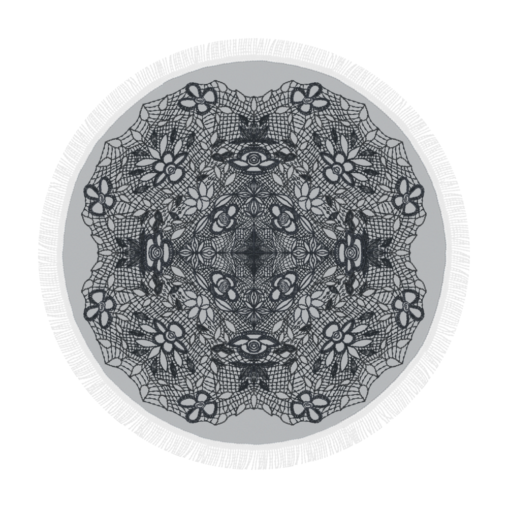 Black Crocheted Lace Mandala Pattern Circular Beach Shawl 59"x 59"