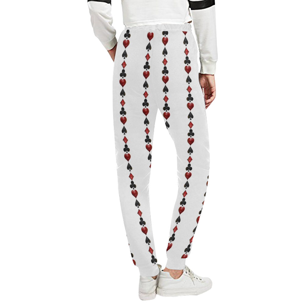Las Vegas  Black and Red Casino Poker Card Shapes on White Unisex All Over Print Sweatpants (Model L11)
