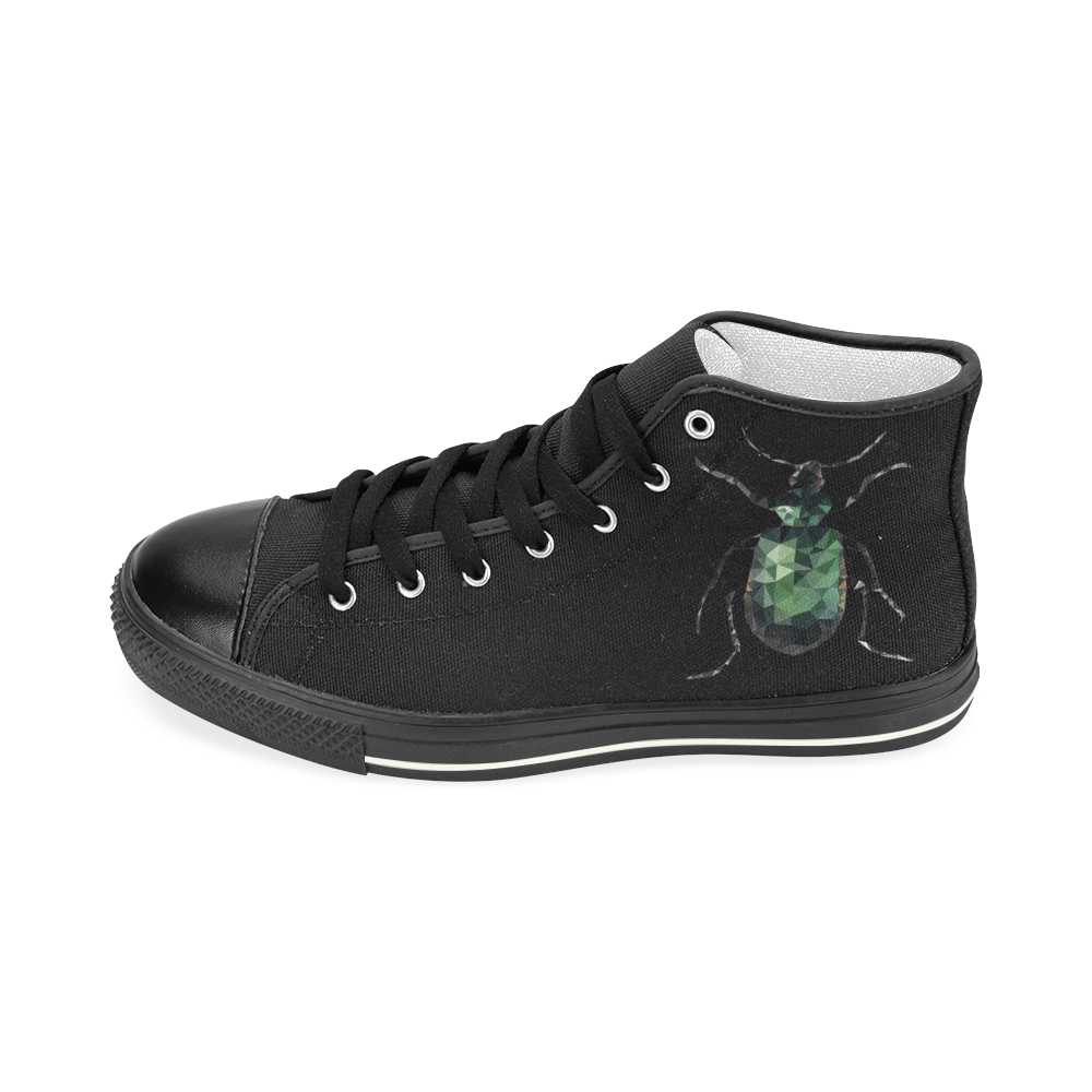 Low poly geometric green bug Women's Classic High Top Canvas Shoes (Model 017)