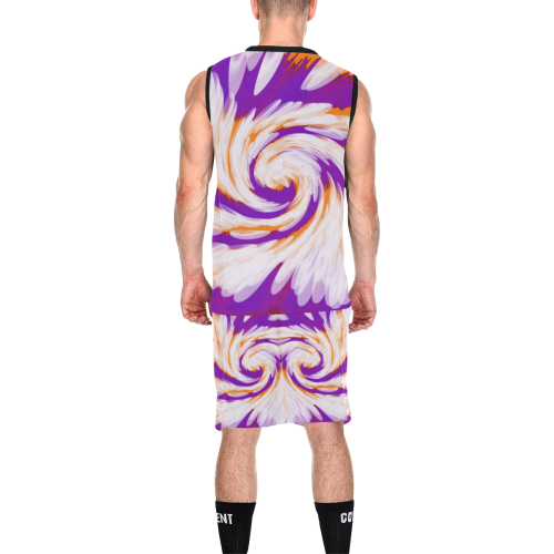 Purple Orange Tie Dye Swirl Abstract All Over Print Basketball Uniform