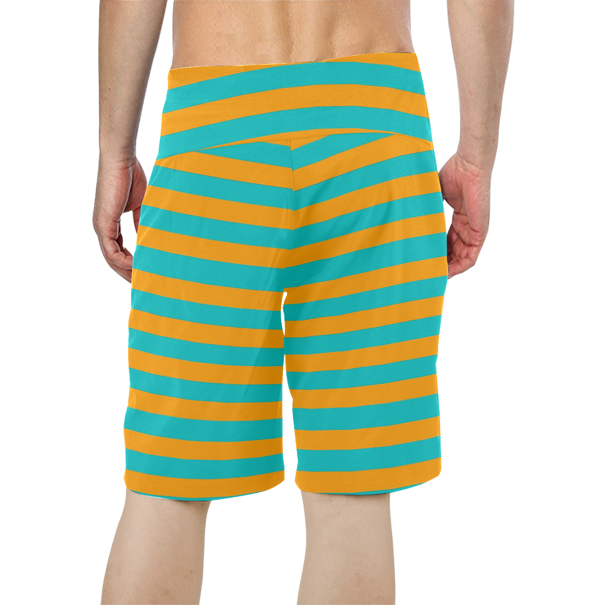 Orange Aqua Stripes Men's All Over Print Board Shorts (Model L16)
