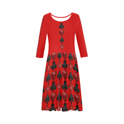 Las Vegas Black and Red Casino Poker Card Shapes on Red Elbow Sleeve Ice Skater Dress (D20)