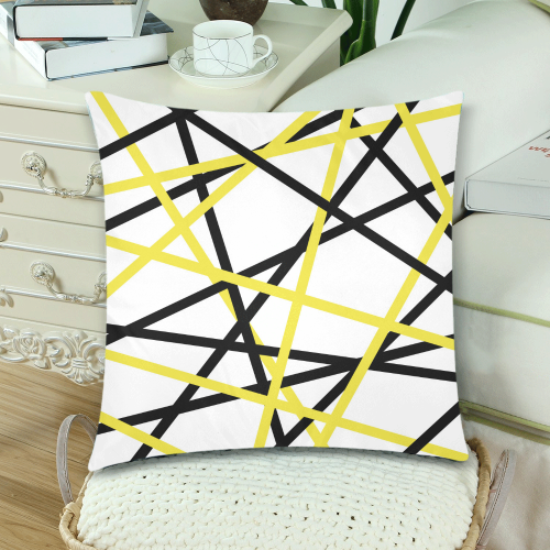 Black and yellow stripes Custom Zippered Pillow Cases 18"x 18" (Twin Sides) (Set of 2)