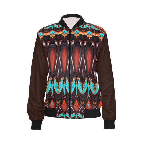 K172 Wood and Turquoise Abstract  (Vest Style) Brown All Over Print Bomber Jacket for Women (Model H36)