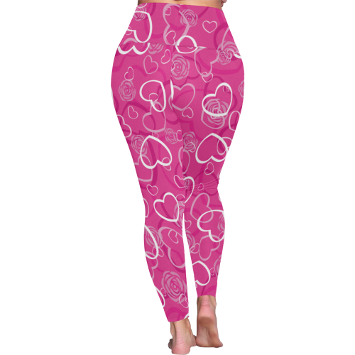 Hearts pink Women's Plus Size High Waist Leggings (Model L44)