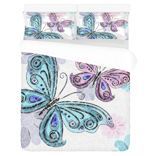 Colorful Butterflies and Flowers V9 3-Piece Bedding Set