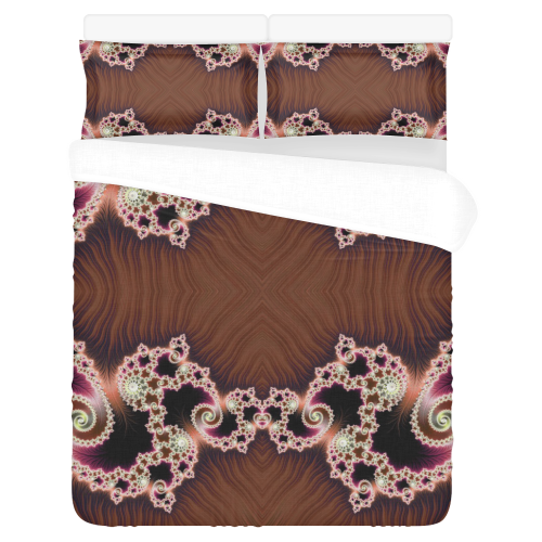 Copper and Pink Hearts Lace Fractal Abstract 3-Piece Bedding Set