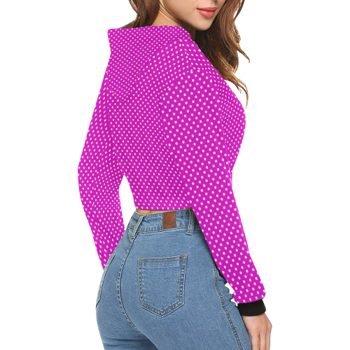Pink polka dots All Over Print Crop Hoodie for Women (Model H22)