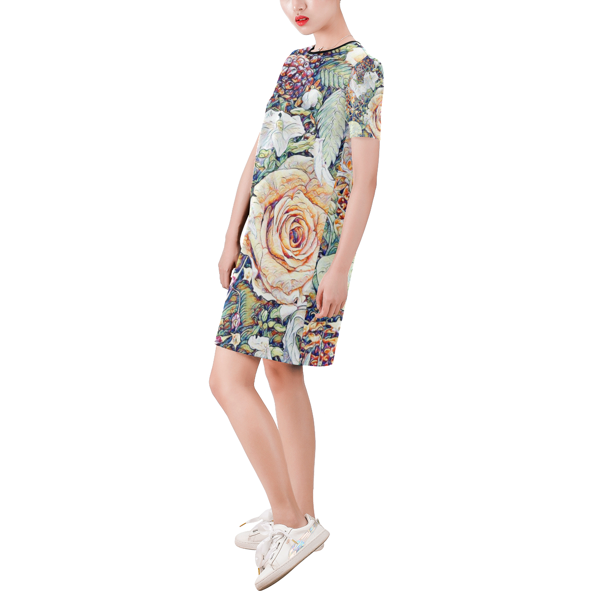 Impression Floral 10191 by JamColors Short-Sleeve Round Neck A-Line Dress (Model D47)