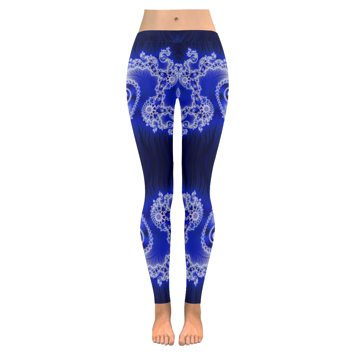 Blue and White Hearts  Lace Fractal Abstract Women's Low Rise Leggings (Invisible Stitch) (Model L05)