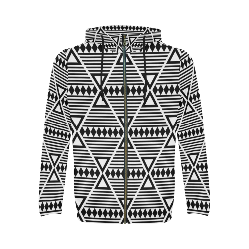 Black Aztec Tribal All Over Print Full Zip Hoodie for Men/Large Size (Model H14)