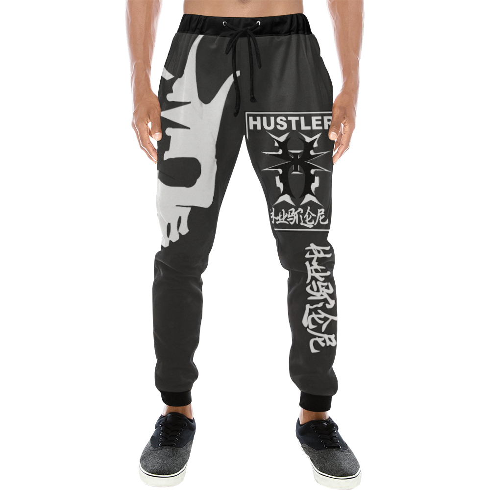 Hustler Half Face Black Pants Men's All Over Print Sweatpants/Large Size (Model L11)
