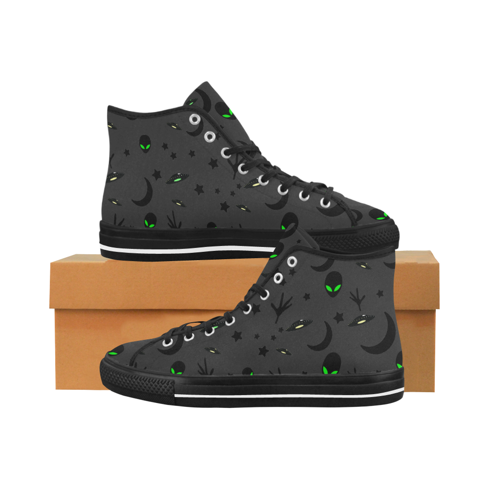 Alien Flying Saucers Stars Pattern on Charcoal Vancouver H Men's Canvas Shoes/Large (1013-1)
