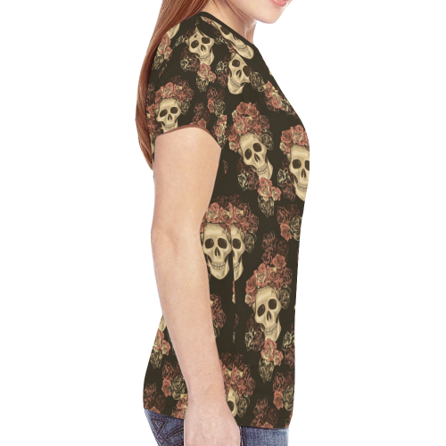 Skull and Rose Pattern New All Over Print T-shirt for Women (Model T45)