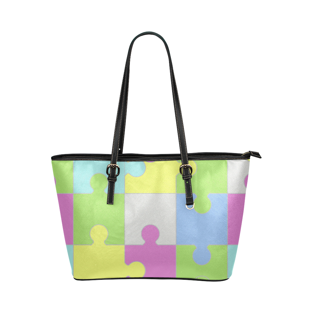 bolso de mujer diseño puzzle Leather Tote Bag/Small (Model 1651)