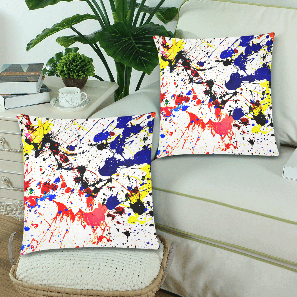 Blue & Red Paint Splatter Custom Zippered Pillow Cases 18"x 18" (Twin Sides) (Set of 2)