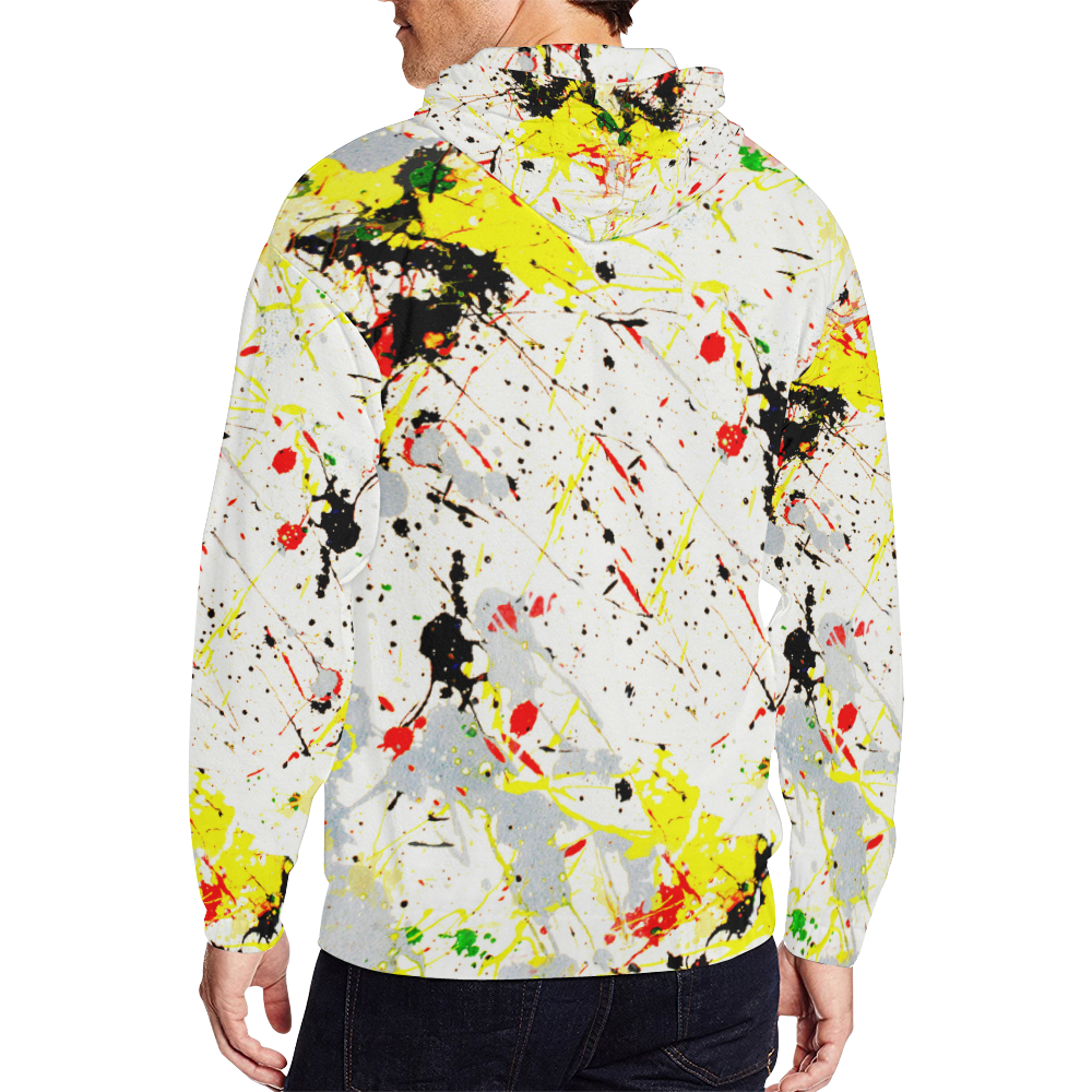 Yellow & Black Paint Splatter All Over Print Full Zip Hoodie for Men/Large Size (Model H14)