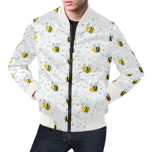 Cute Bee Pattern All Over Print Bomber Jacket for Men (Model H19)