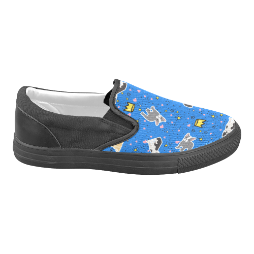 Short Nose Breeds on Blue Unusual Slip-on Shoes Women's Unusual Slip-on Canvas Shoes (Model 019)
