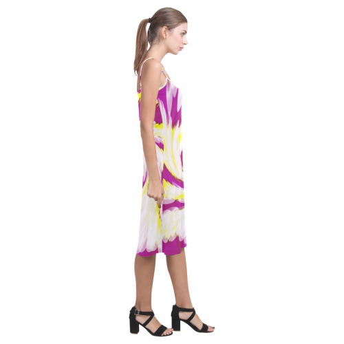 Pink Yellow Tie Dye Swirl Abstract Alcestis Slip Dress (Model D05)