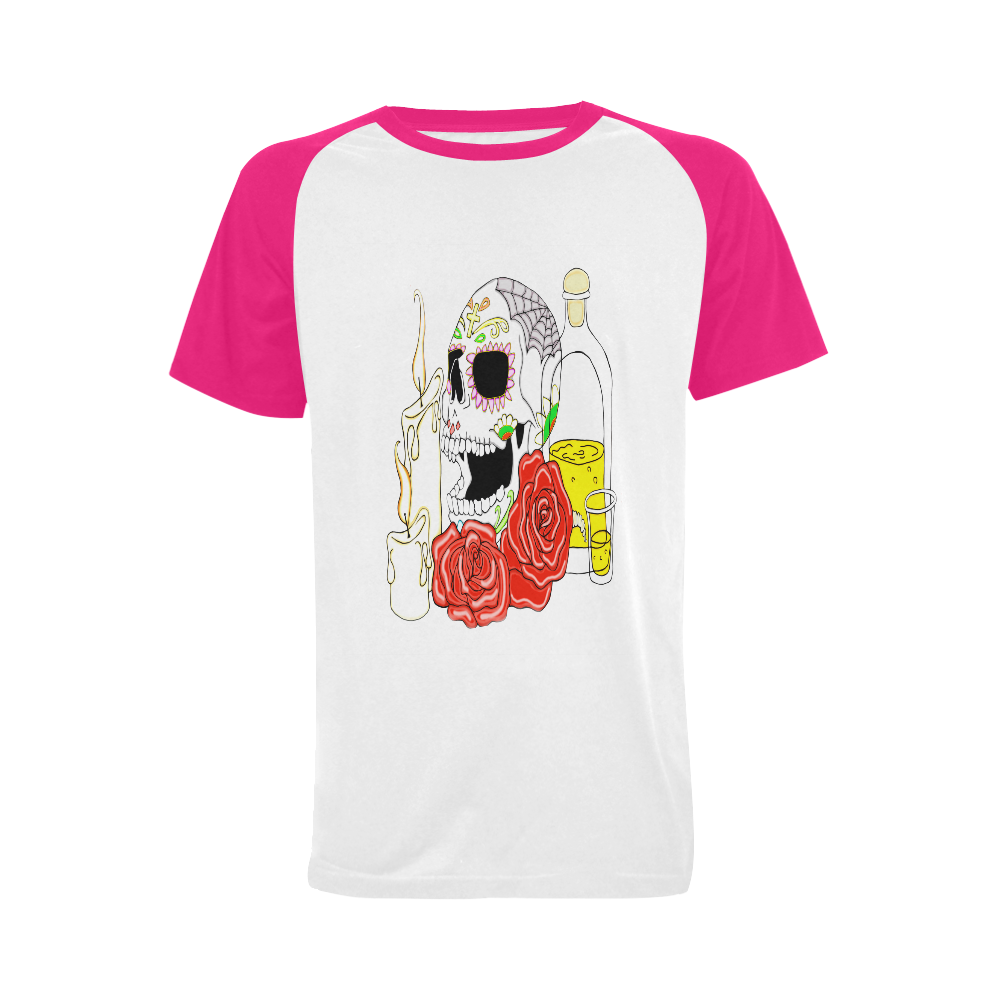 Day Of The Dead Sugar Skull Pink Men's Raglan T-shirt (USA Size) (Model T11)