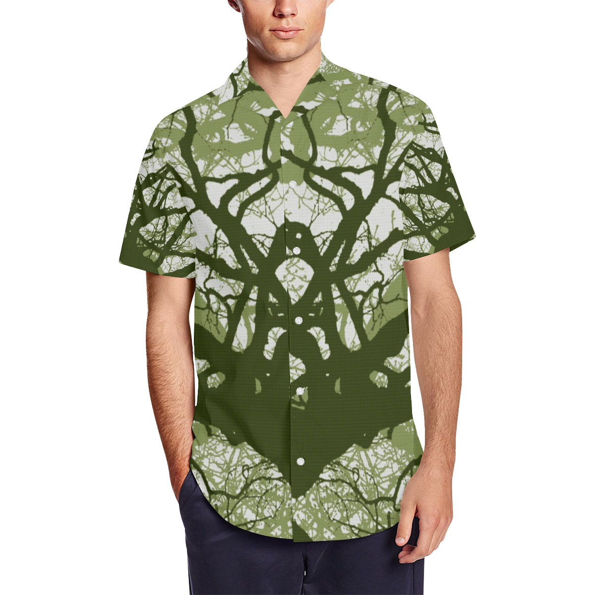 INTO THE FOREST 11 Men's Short Sleeve Shirt with Lapel Collar (Model T54)