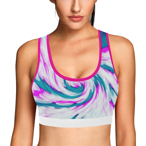 Turquoise Pink Tie Dye Swirl Abstract Women's All Over Print Sports Bra (Model T52)