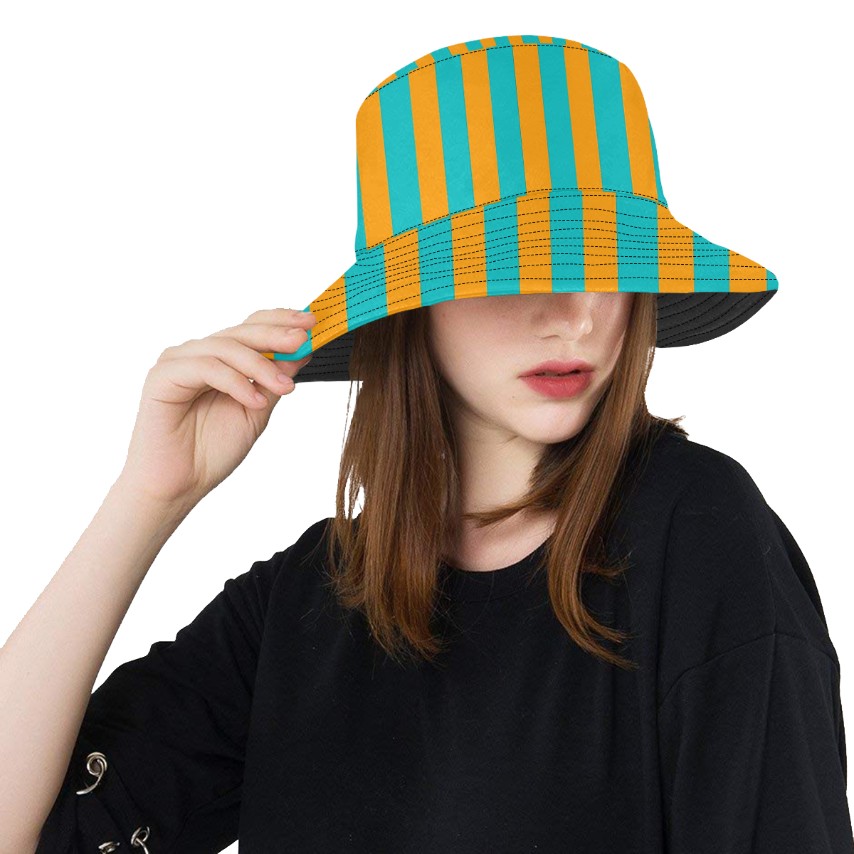 Orange Aqua Stripes All Over Print Bucket Hat