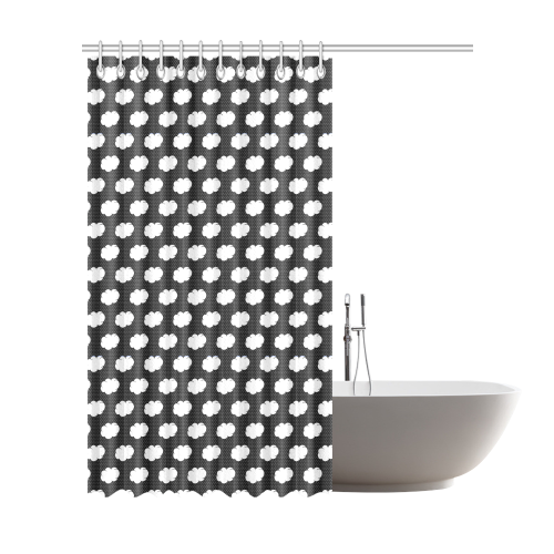 Clouds and Polka Dots on Black Shower Curtain 72"x84"