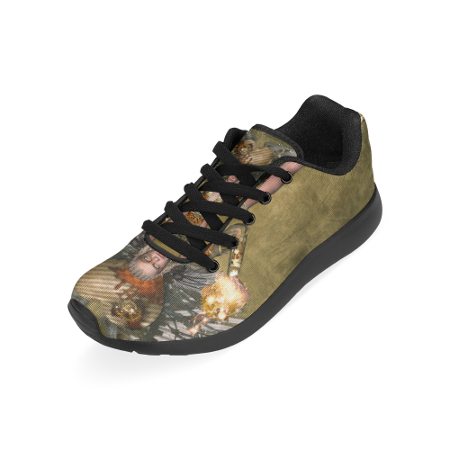 Steampunk lady with clocks and gears Kid's Running Shoes (Model 020)