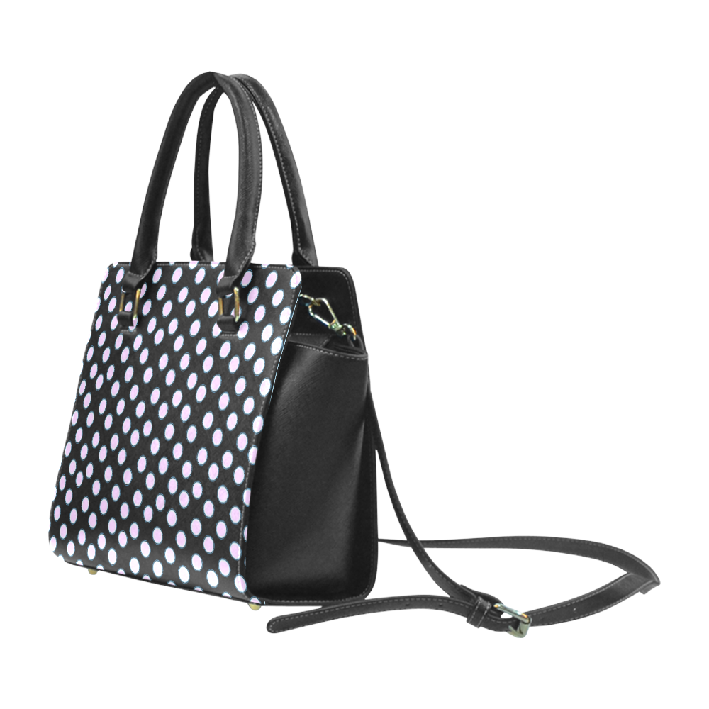 Black and Lavender Dottie Mod Rivet Shoulder Handbag (Model 1645)