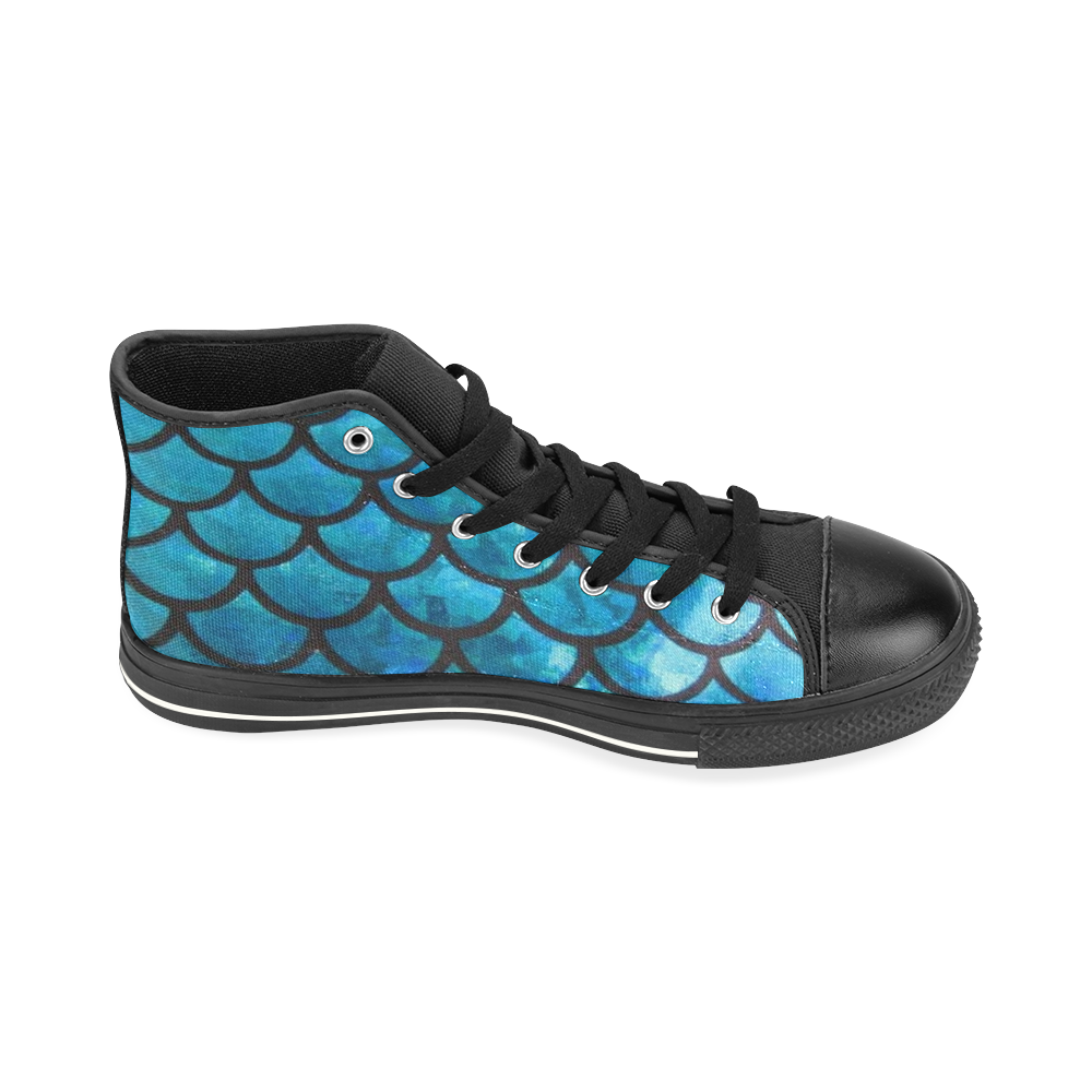 Mermaid SCALES blue High Top Canvas Shoes for Kid (Model 017)
