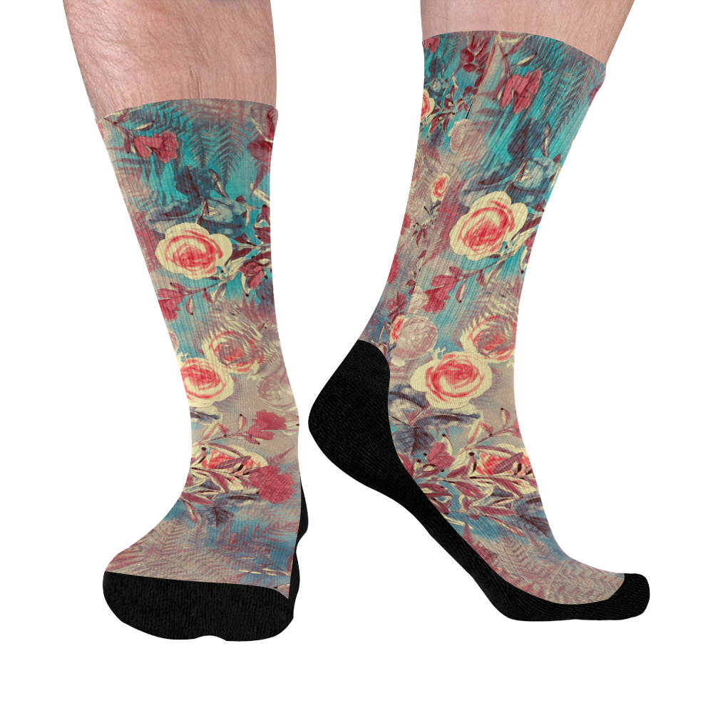 flowers 8 Mid-Calf Socks (Black Sole)