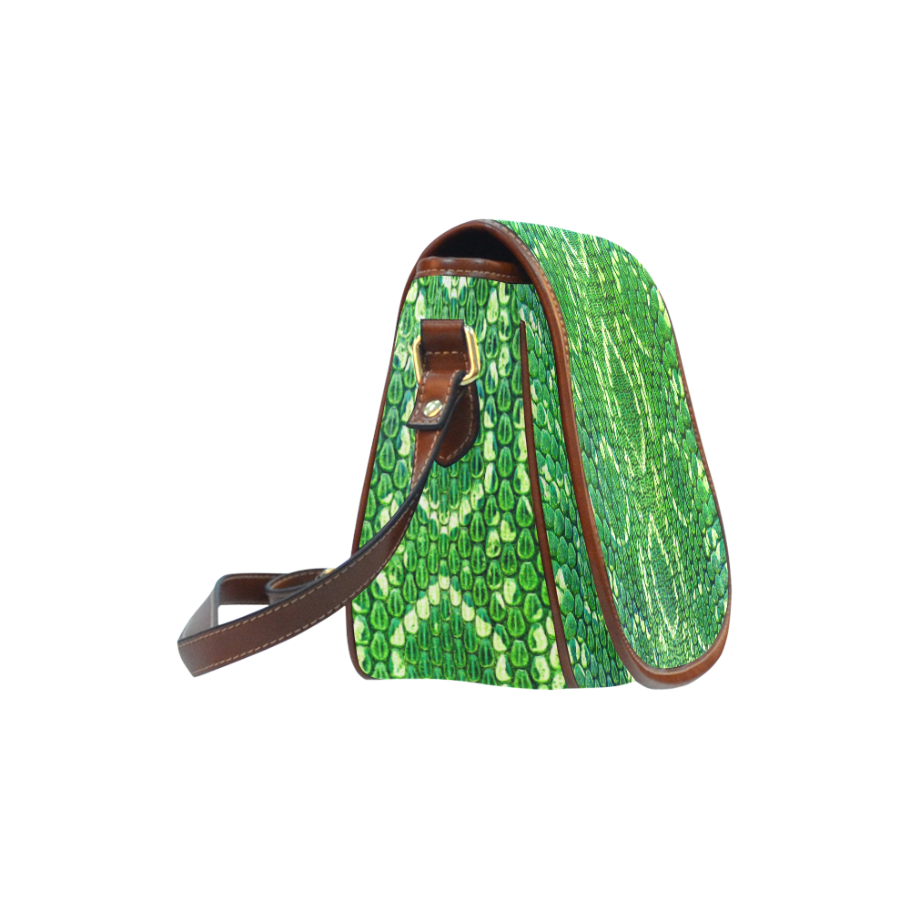 SNAKE LEATHER 5 GREEN Saddle Bag/Small (Model 1649) Full Customization