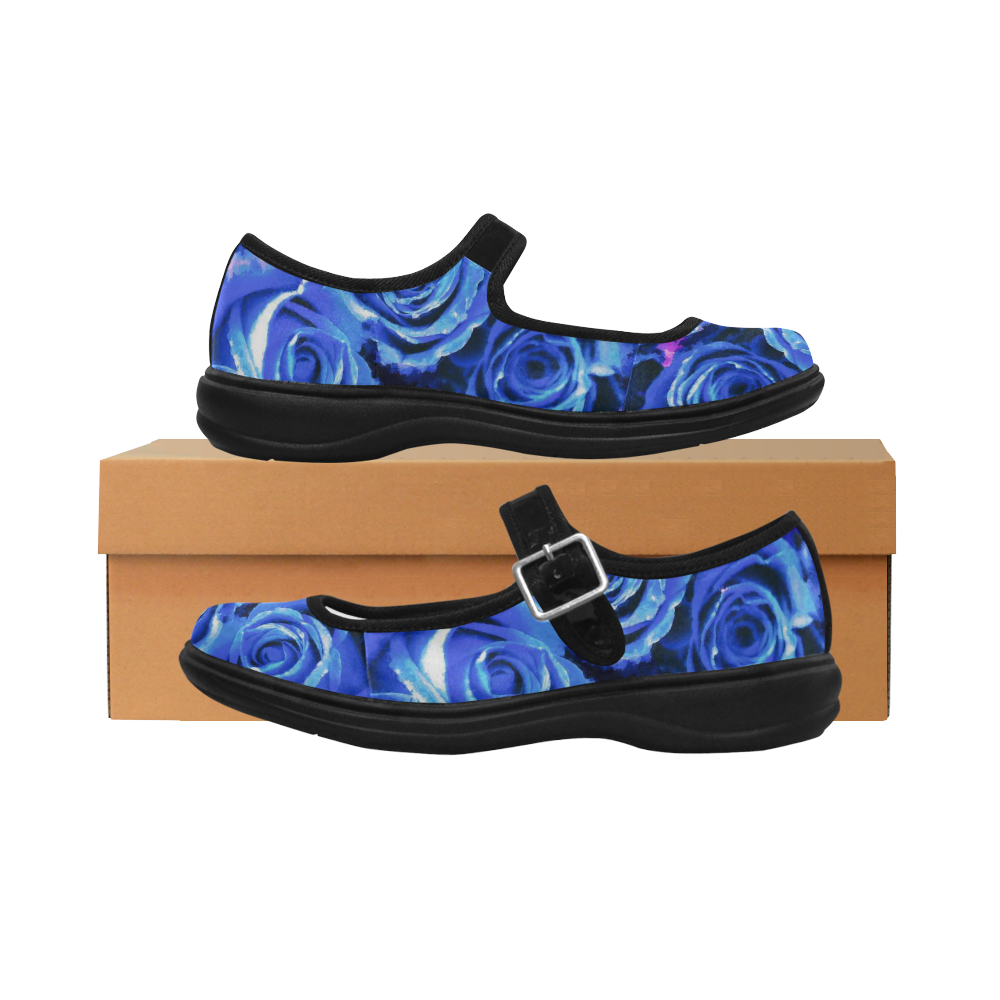 roses are blue Mila Satin Women's Mary Jane Shoes (Model 4808)
