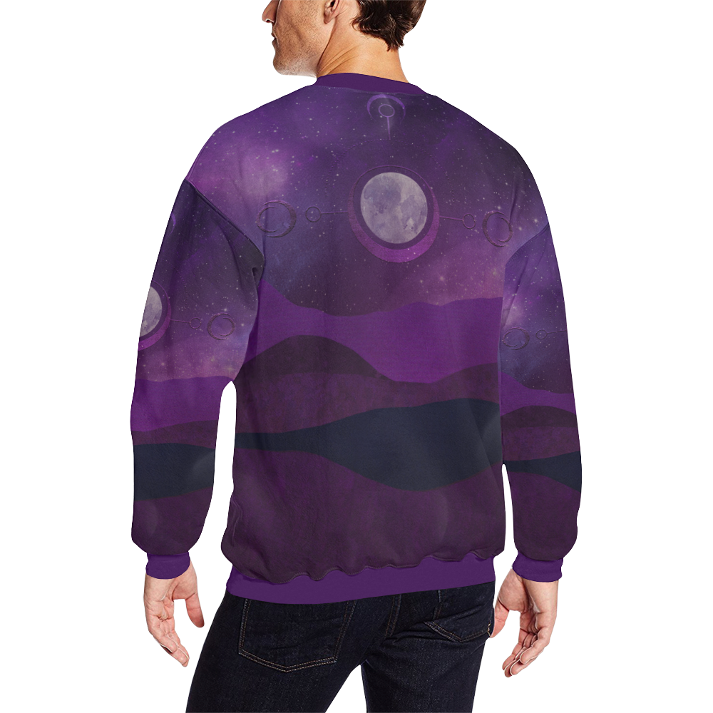 Purple Moon Night Men's Oversized Fleece Crew Sweatshirt (Model H18)