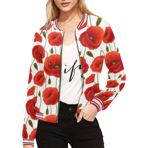 Poppy Pattern All Over Print Bomber Jacket for Women (Model H21)