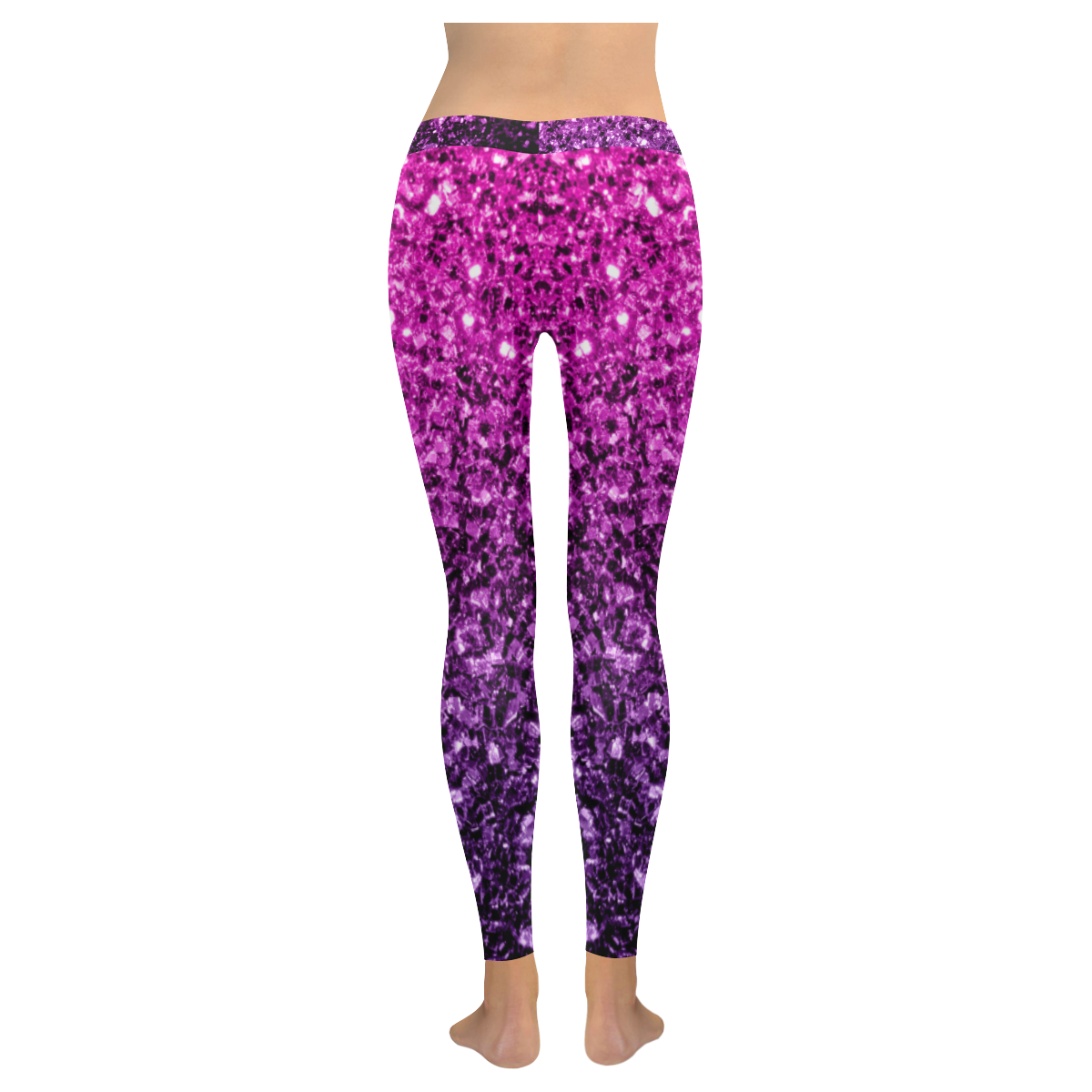 Beautiful Purple Pink Ombre glitter sparkles Women's Low Rise Leggings (Invisible Stitch) (Model L05)