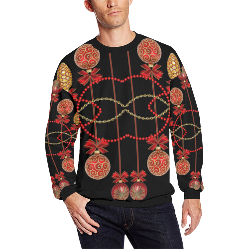Red and Gold Christmas Ornaments Men's Oversized Fleece Crew Sweatshirt/Large Size(Model H18)