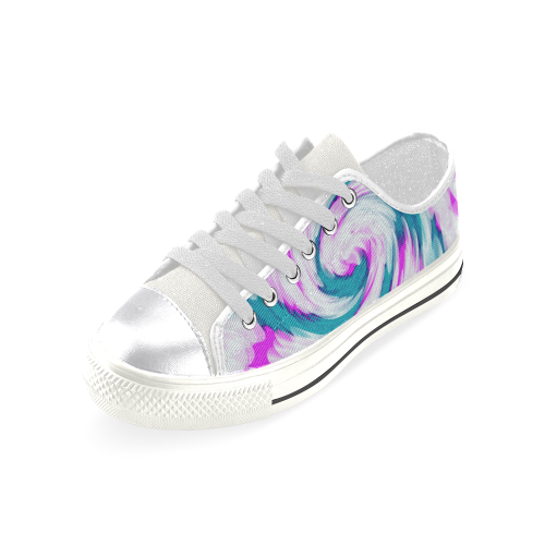 Turquoise Pink Tie Dye Swirl Abstract Canvas Women's Shoes/Large Size (Model 018)
