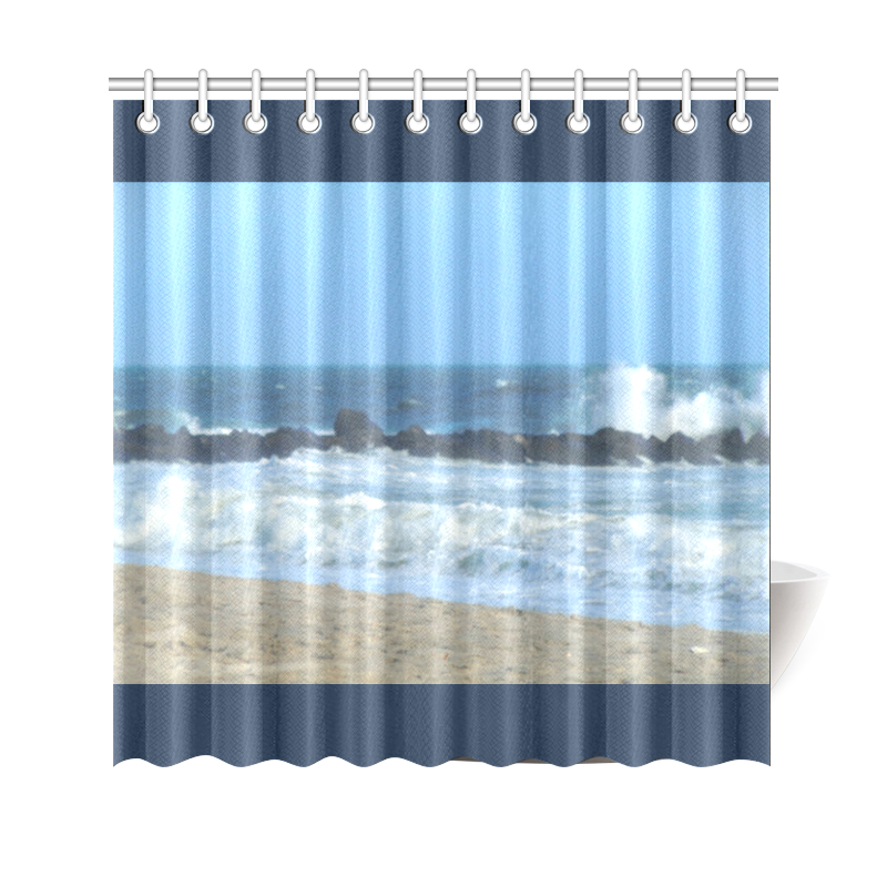 Cape May NJ ocean beach rocks photography blue borders shower curtain Shower Curtain 69"x70"