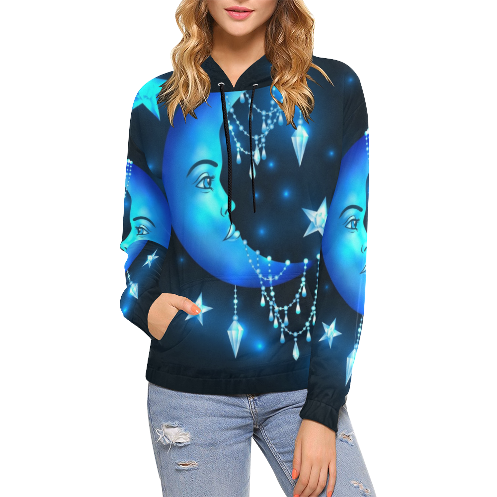 Cresent Moon All Over Print Hoodie for Women (USA Size) (Model H13)
