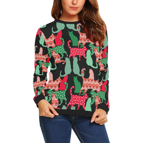 christmas cats sweatshirt All Over Print Crewneck Sweatshirt for Women (Model H18)
