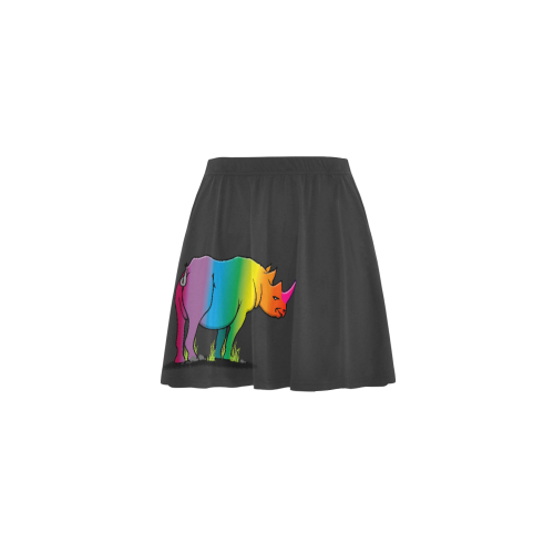 Black with a rainbow colored rhino VAS2 Mini Skating Skirt (Model D36)