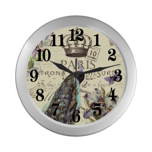 Peacock and crown Silver Color Wall Clock