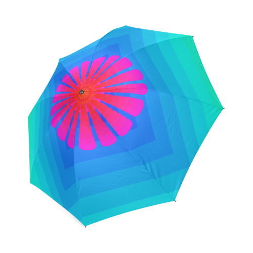 Pink flower on tirquise blue multiple squares Foldable Umbrella (Model U01)