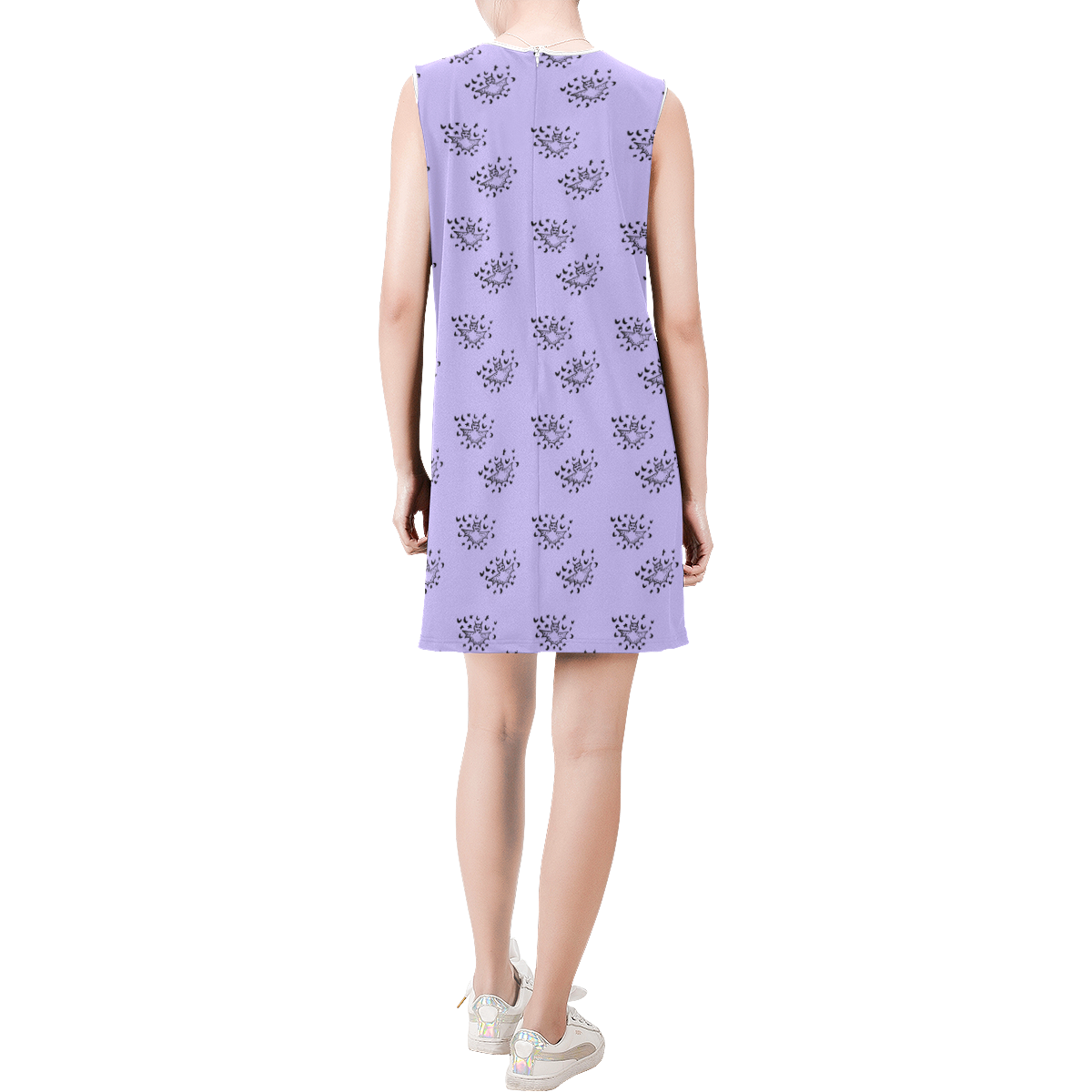 zodiac bat lilac Sleeveless Round Neck Shift Dress (Model D51)
